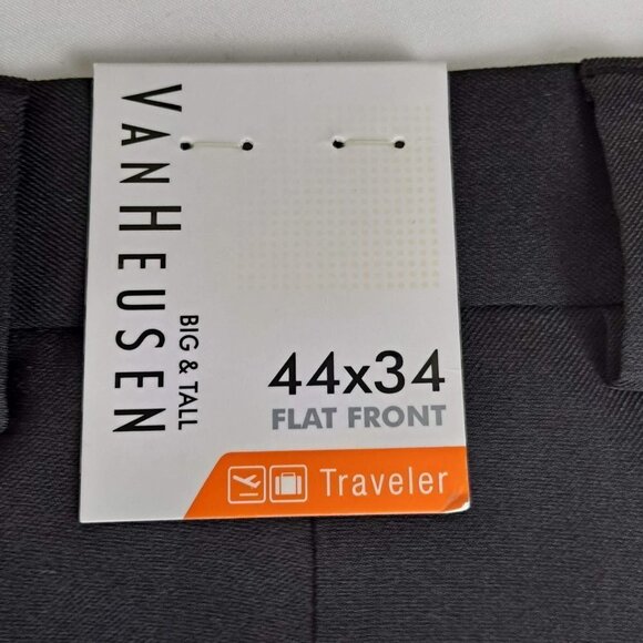 Van Heusen Size 44 x 34 Black Flat Front Trousers Traveler98% P Stretch Non-Iron - Picture 13 of 15